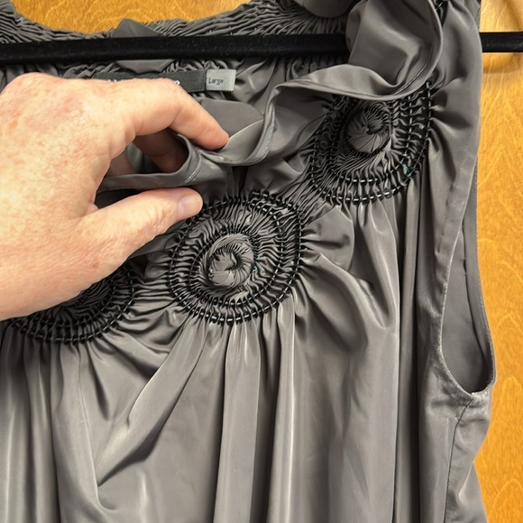 Gray Sheek Satin Ruffle Dress size large - Picture 2 of 6